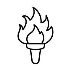 burning torch icon, bonfire night line art, bonfire night icon - simple black line art icon of burning torch, for bonfire night celebrations. bonfire night vector art.