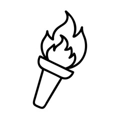 burning torch icon, bonfire night line art, bonfire night icon - simple black line art icon of burning torch, for bonfire night celebrations. bonfire night vector art.