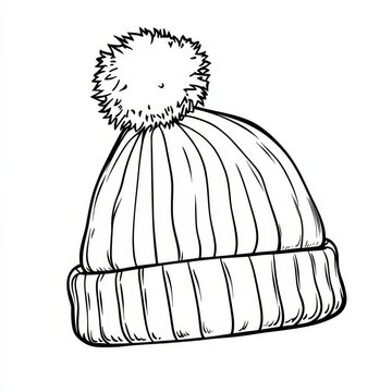 recommend clip art: Cozy Winter Beanie: Line art illustration of a warm, ribbed beanie with a fluffy pompom. Perfect for winter fashion designs, blogs, and more. 