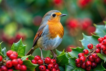 Drone Photo: Young Robin on Holly Bush - Stunning Aerial View of Nature