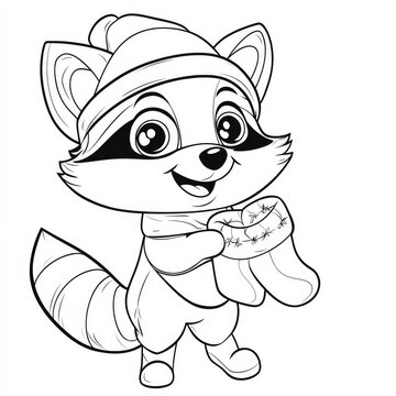 recommend clip art: Adorable Raccoon in Winter Outfit Coloring Page 