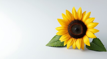 Obraz premium Vibrant Single Sunflower with Leaves Summer Bloom Floral Beauty