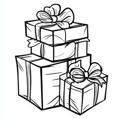 Stack of Presents: A delightful illustration of neatly stacked gifts, adorned with charming bows, perfect for adding a festive touch to your designs.  