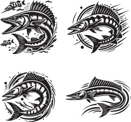 Set of Aggressive Fish Silhouettes - Vector Illustrations