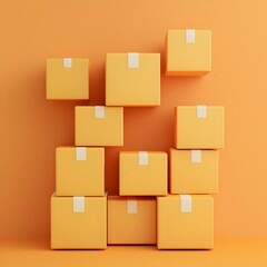 Obraz premium Stacked Yellow Boxes on Orange Background