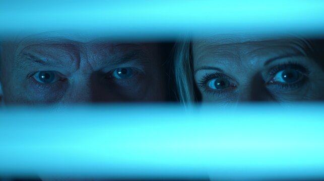 Intense suspenseful stare urban setting dramatic portrait nighttime close-up intrusion concept