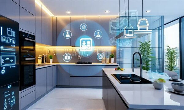 Modern Smart Kitchen Interior in smart house	