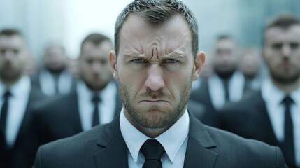 Powerful leaders confront challenges in urban setting corporate environment serious mood close-up view leadership dynamics