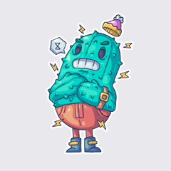 Crazy cartoon cactus. Cartoon vector character. Trendy style. Vector illustration.