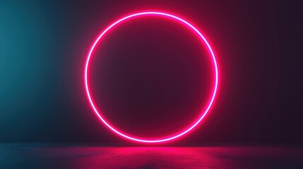 Neon pink circular light on a dark background.