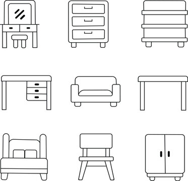  Furniture vector icons collection. Dressing  almari ,sofa ,chair, table