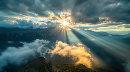 Majestic sunrise over mountain ranges nature landscape cloudy sky scenic view tranquility and wonder