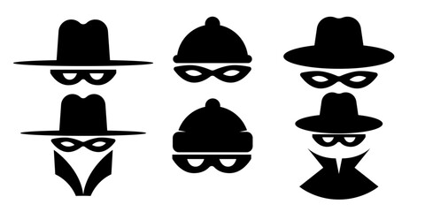 Incognito icons. Collection of anonymous and strangers