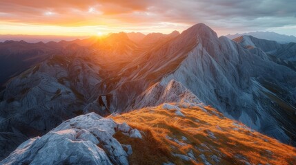 Sunset over majestic mountains alpine region landscape photography natural environment panoramic view serenity