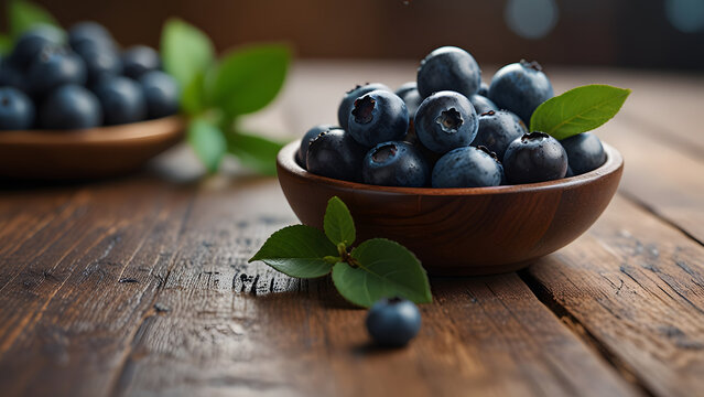 blue berries on wooden table