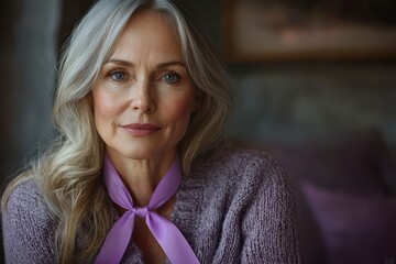 Woman with Purple Ribbon for Alzheimer Awareness