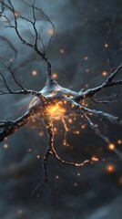 4. An artistic depiction of a neuron with glowing dendrites and axons, showcasing its structure