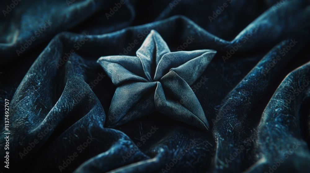 Poster elegant star-shaped scarf presentation studio textile art soft environment close-up unique design co