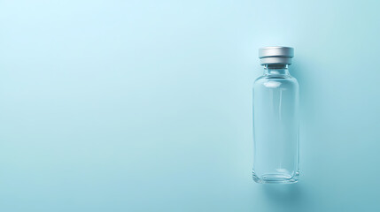 Transparent glass bottle on minimalist blue background