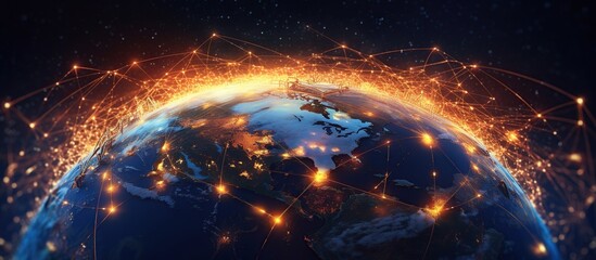 Obraz premium Global Network Connection with Bright Lights Over Planet Earth