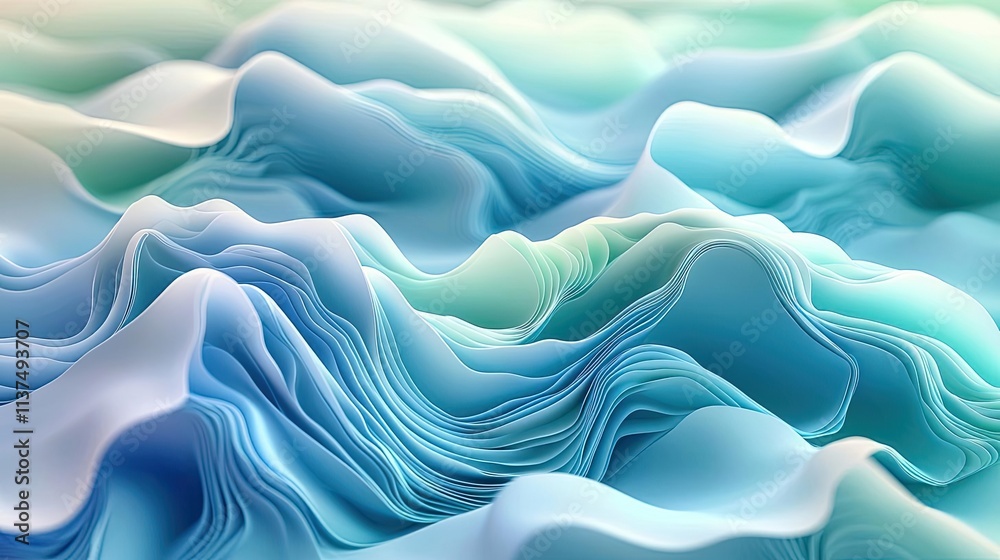 Poster Wave abstract background concept. Abstract blue wave patterns in fluid motion create a serene and calming visual experience.