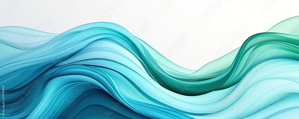 Poster Wave abstract background concept. Abstract fluid waves in blue and green tones creating a serene visual atmosphere.