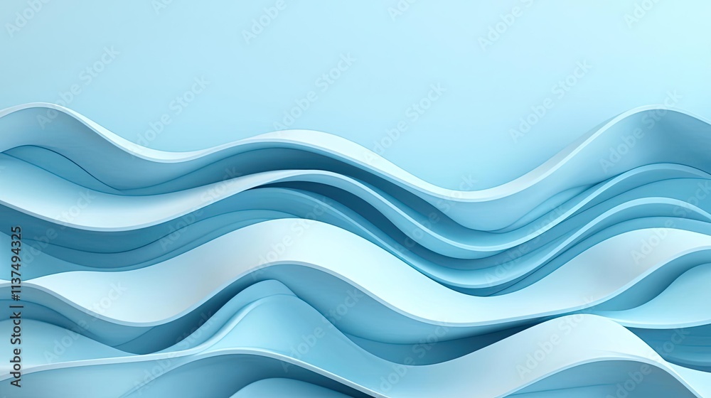 Poster Wave abstract background concept. Abstract wavy shapes in soft blue tones create a calming and modern design effect.