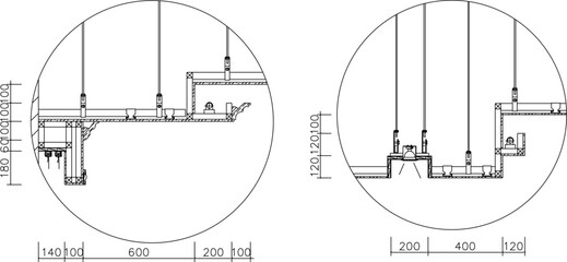 illustration design sketch vector image detail of roof ceiling installation technique with dimensions
