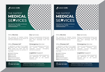 Unique Medical flyer design. Corporate healthcare and medical cover and back page a4 flyer design template for print. creative and professional medical flyer design.