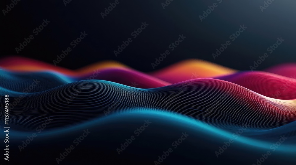 Poster Wave abstract background concept. A vivid abstract wave pattern showcasing vibrant gradients in motion.
