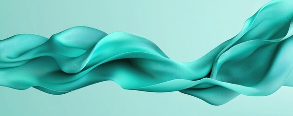 Wave abstract background concept. A flowing, textured fabric in a soothing turquoise hue against a light background.