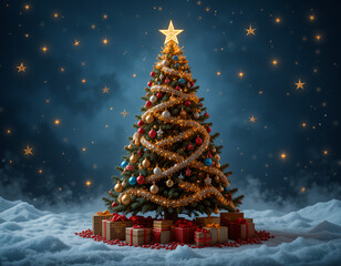 A beautifully decorated Christmas tree with sparkling ornaments and lights