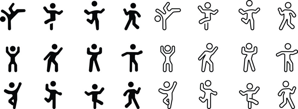 Dancing People Icon set, Trendy Dances, Tango, Twerking, Breakdance, Happy dancing people icons Modern dance class vector silhouette symbols, Disco dance lifestyle, isolated on transparent background.