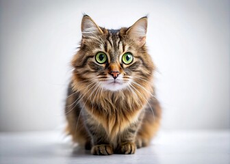 Fototapeta premium Frightened Cat Hiding, White Background, AI Generated Landscape Photo