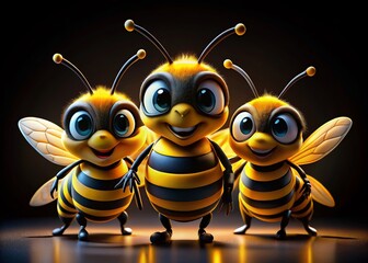 Obraz premium Funny Bee Cartoons Silhouette Photography: Hilarious Insect Illustrations, Cute Bee Silhouettes, Black and White Bee Images