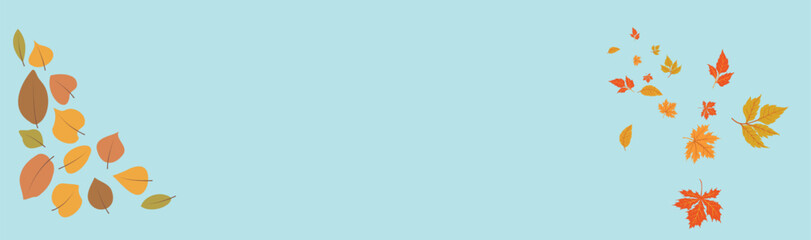 image of autumn leaves close up over mint color.