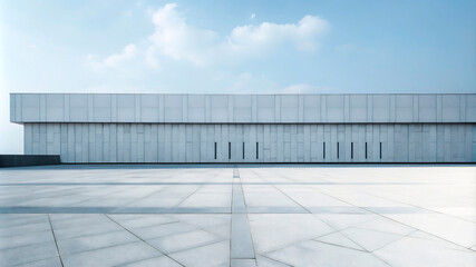 Obraz premium A blue sky over an empty lot with a garage, featuring industrial and commercial elements