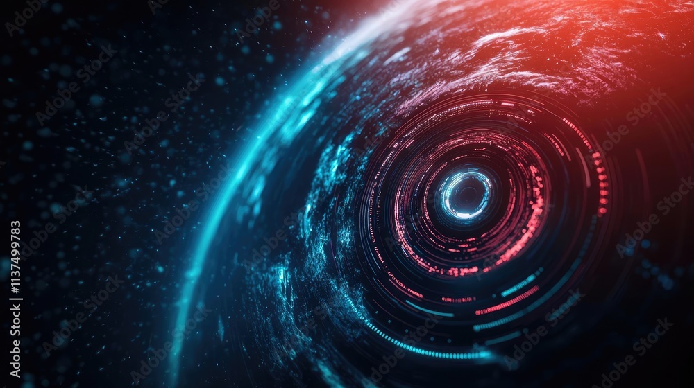 Aufkleber Weather forecast idea. Futuristic digital design showcasing a vibrant cosmic vortex with glowing patterns.