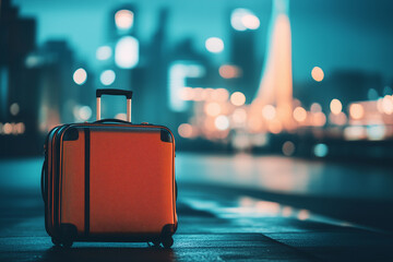 Suitcase with City Skyline in Background
