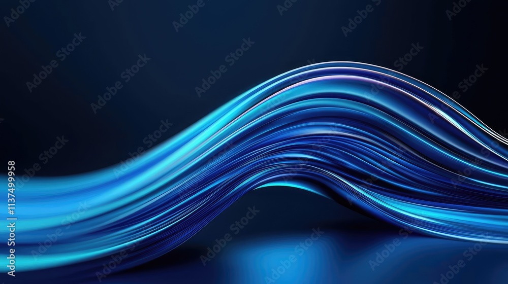 Poster Wave abstract background concept. Abstract blue wave pattern with smooth flowing lines on dark background.