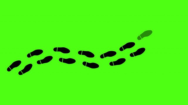Human boot foot print walk animation on green screen. Footsteps sign shoe footprint. 4K Resolution