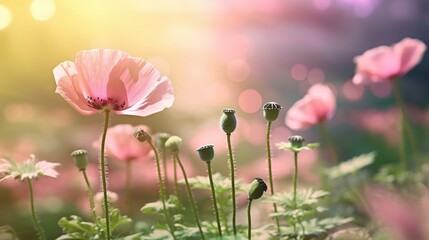 Beautiful pink flower anemones fresh spring morning