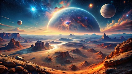 Galactic Landscapes: Drone Shots of Desert Planets, Starry Nights, Sci-Fi Worlds, Space Exploration Photography
