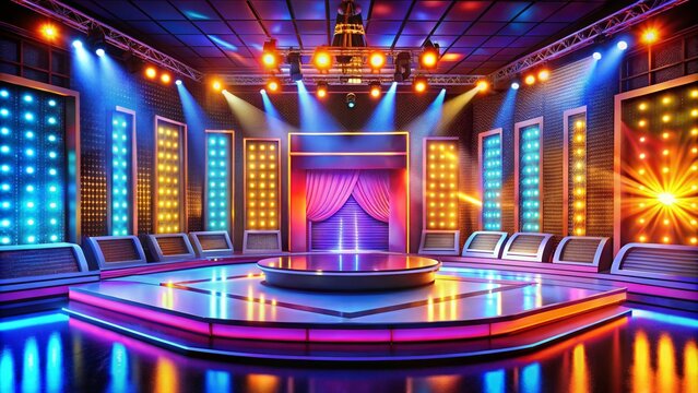 Gameshow Backgrounds: Studio Set, Colorful Lights, TV Show, Game Show Stage,  Bright Lighting, Competition, Prize, Winning, Entertainment, Television Production