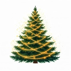 Fototapeta premium Sparkling Christmas Tree: A classic Christmas tree adorned with twinkling lights. The warm glow of the lights adds a touch of magic to the scene. Perfect for holiday greetings, invitations.