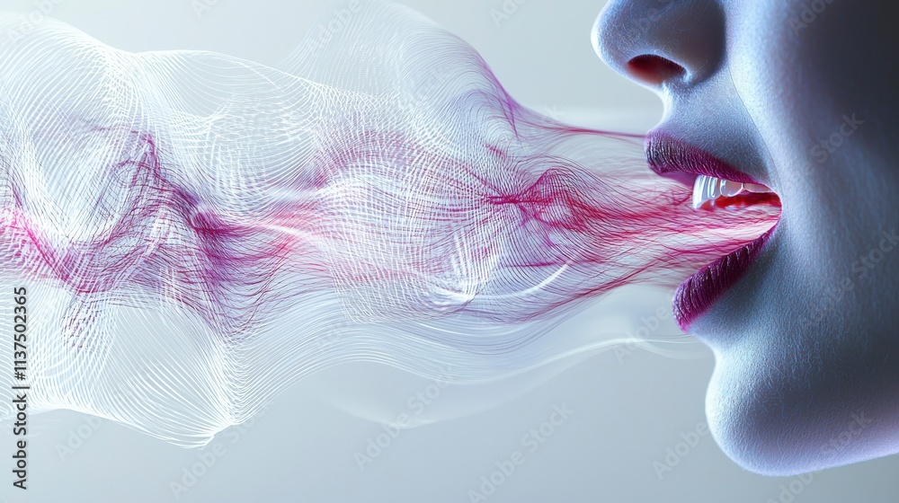 Poster Dynamic mouth articulation visualization abstract space digital art ethereal environment close-up perspective