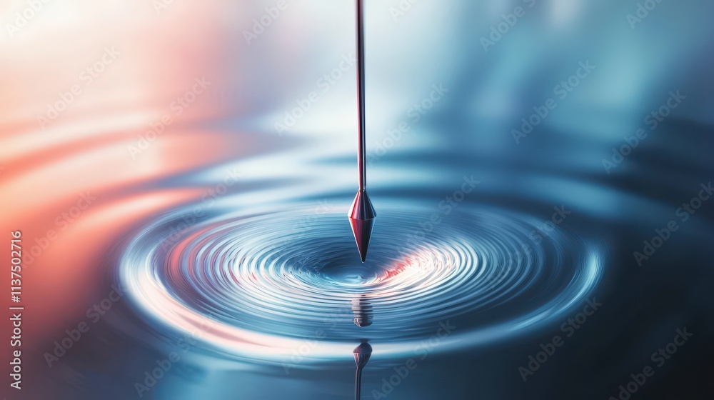 Aufkleber tuning fork creating ripple effects in water close-up abstract art serene environment artistic viewp