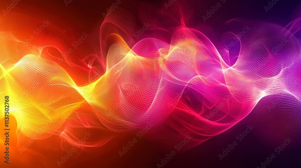 Poster Dynamic waves of a narrator's voice in colorful flowing patterns abstract visuals digital art vibrant environment