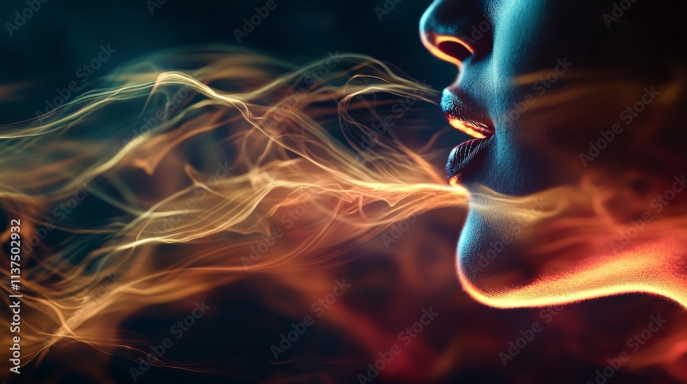 Poster vibrant sound waves emitting from a subject studio environment digital art abstract perspective visu