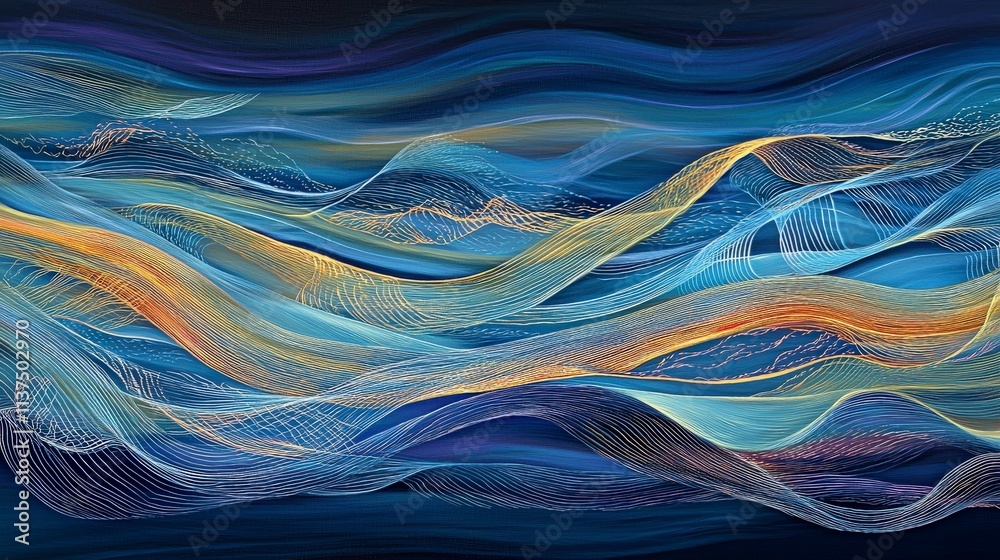 Fototapete vivid display of light lines in wave patterns abstract art digital environment artistic viewpoint cr